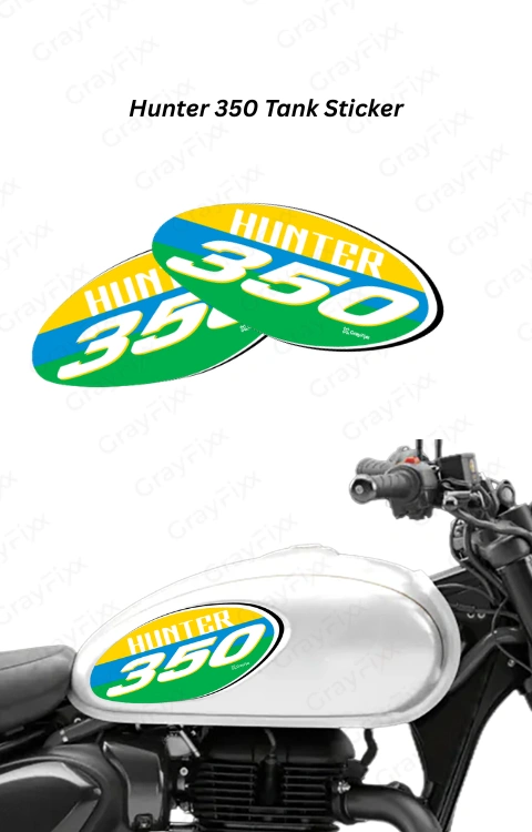 Tank Side Sticker Compatible with Hunter 350 | Made in Premium Gloss Vinyl with FPF (Fade Protection Film), Precut Sticker, Waterproof, Pack of 1
